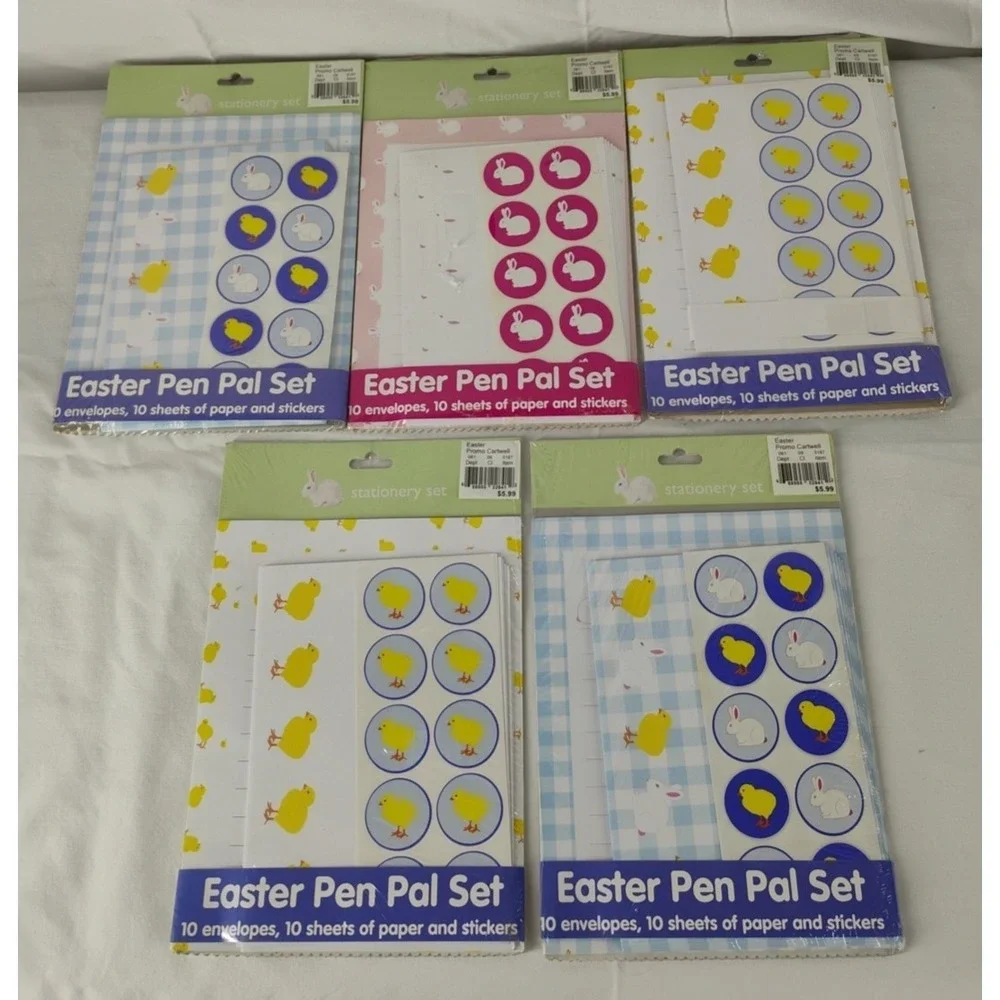 Vintage‎ NIP 2000 Y2K 5pc Easter Rabbit Chicken Themed Stationary Pen Pal Set